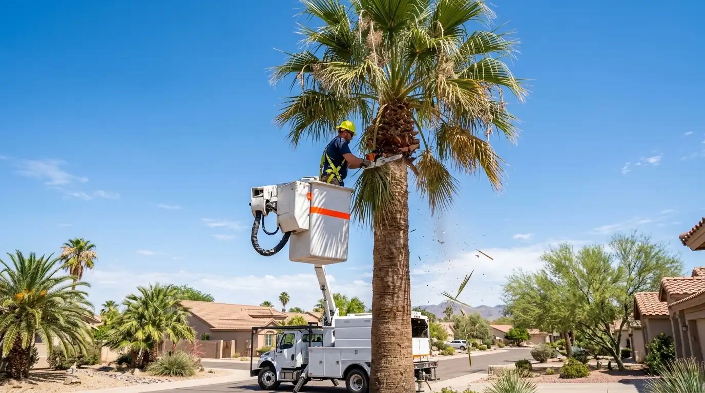 Palm Tree Trimming and Skinning in Surprise, AZ